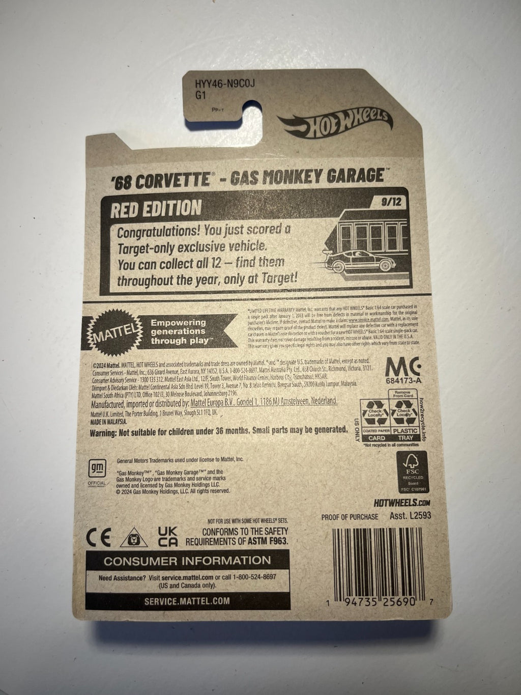 Hot Wheels ’68 Corvette Gas Monkey Garage Red Edition 9/12 Target Exclusive