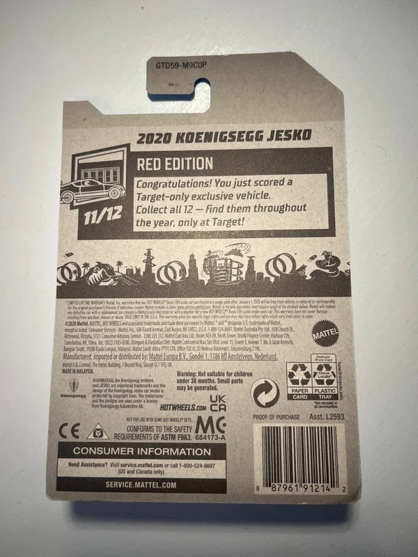 Hot Wheels 2020 Koenigsegg Jesko Red Edition 11/12 Target Exclusive