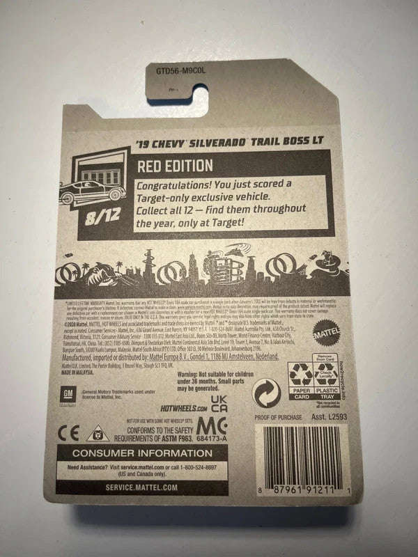 Hot Wheels ’19 Chevy Silverado Trail Boss LT Red Edition 8/12 Target Exclusive