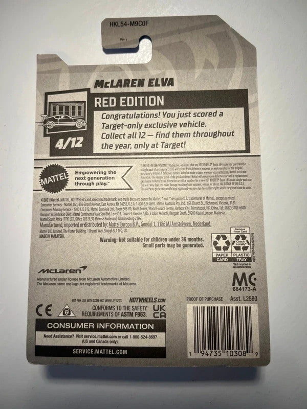 Hot Wheels McLaren Elva Red Edition 4/12 Target Exclusive