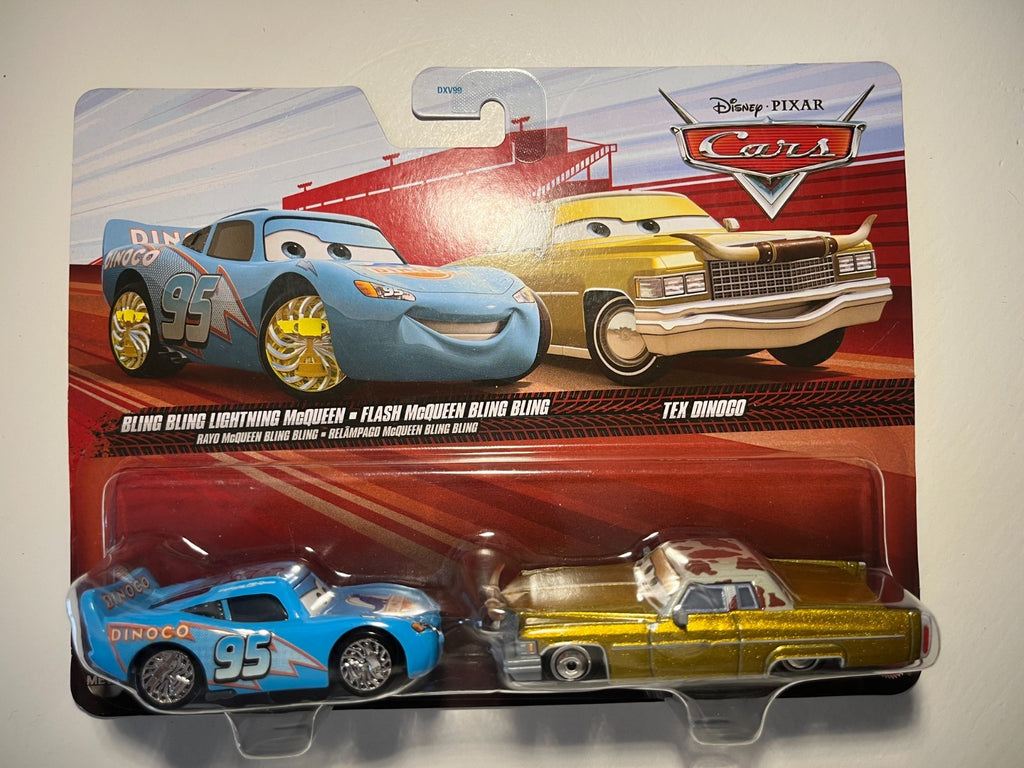Coffret 2 Voitures Cars Disney Pixar Flash Mcqueen bling bling + Tex Dinoco