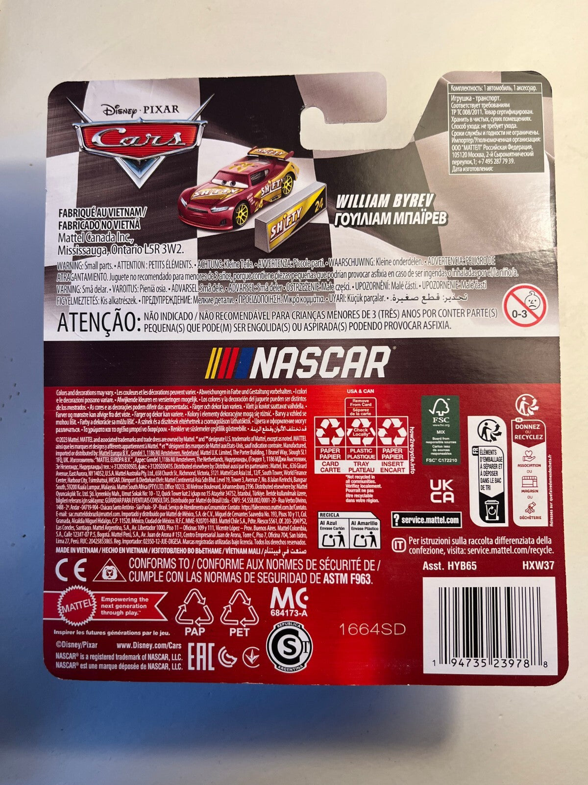 Voiture Cars Disney Pixar William Byrev NASCAR blister abimé mais voiture neuve