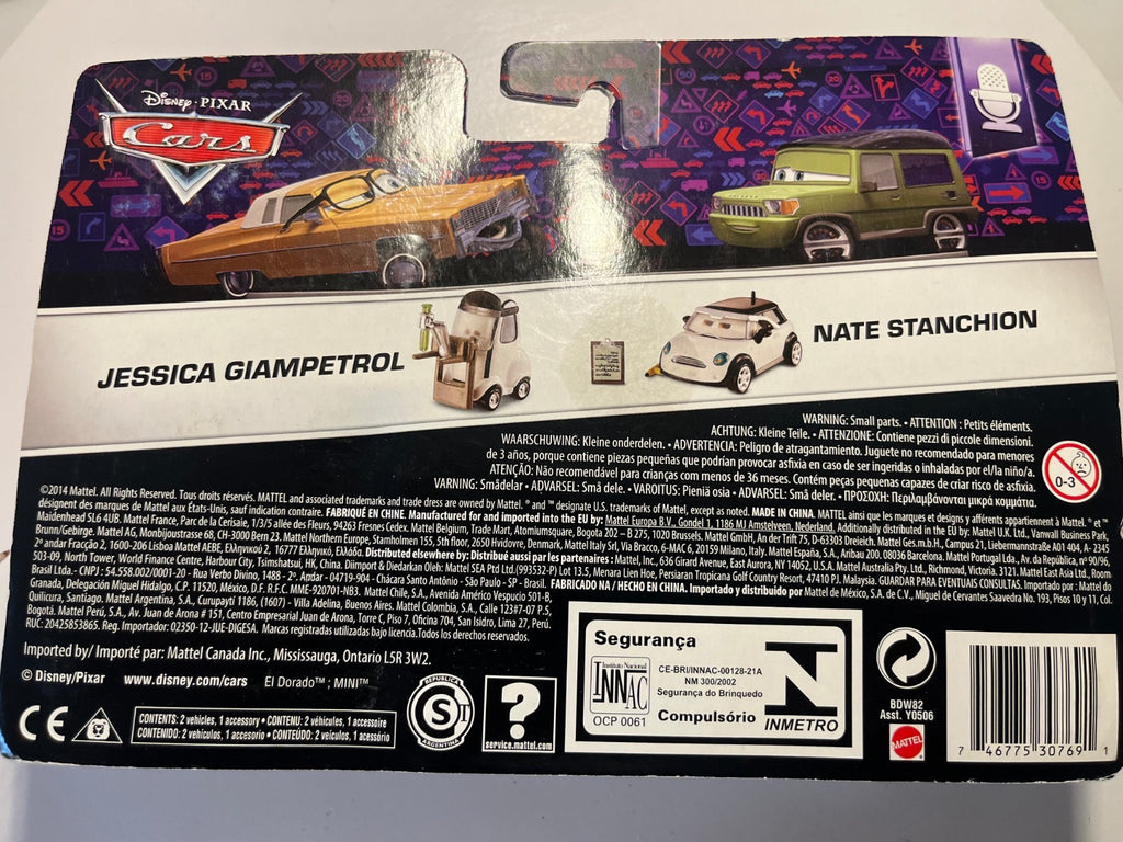 Coffret 2 Voitures Cars Disney Pixar Jessica Gieapetrol + Nate Stanchion Rare Neuf Sous Blister