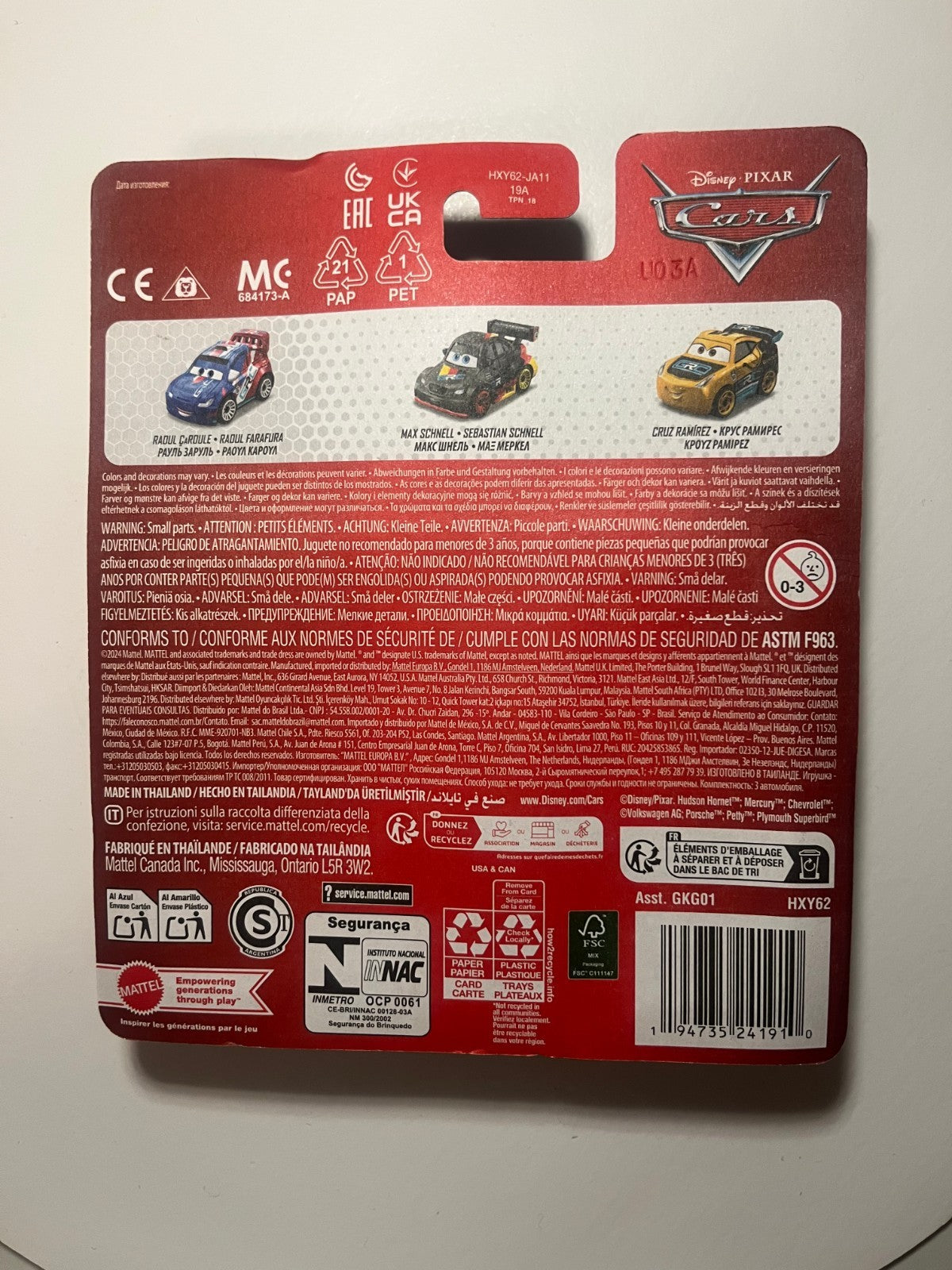Coffret 3 voitures mini racers Cars Disney Pixar