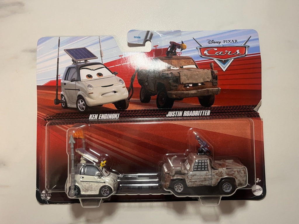 Coffret 2 Voitures Cars Disney Pixar Ken Enginoko + Justin Roadritter