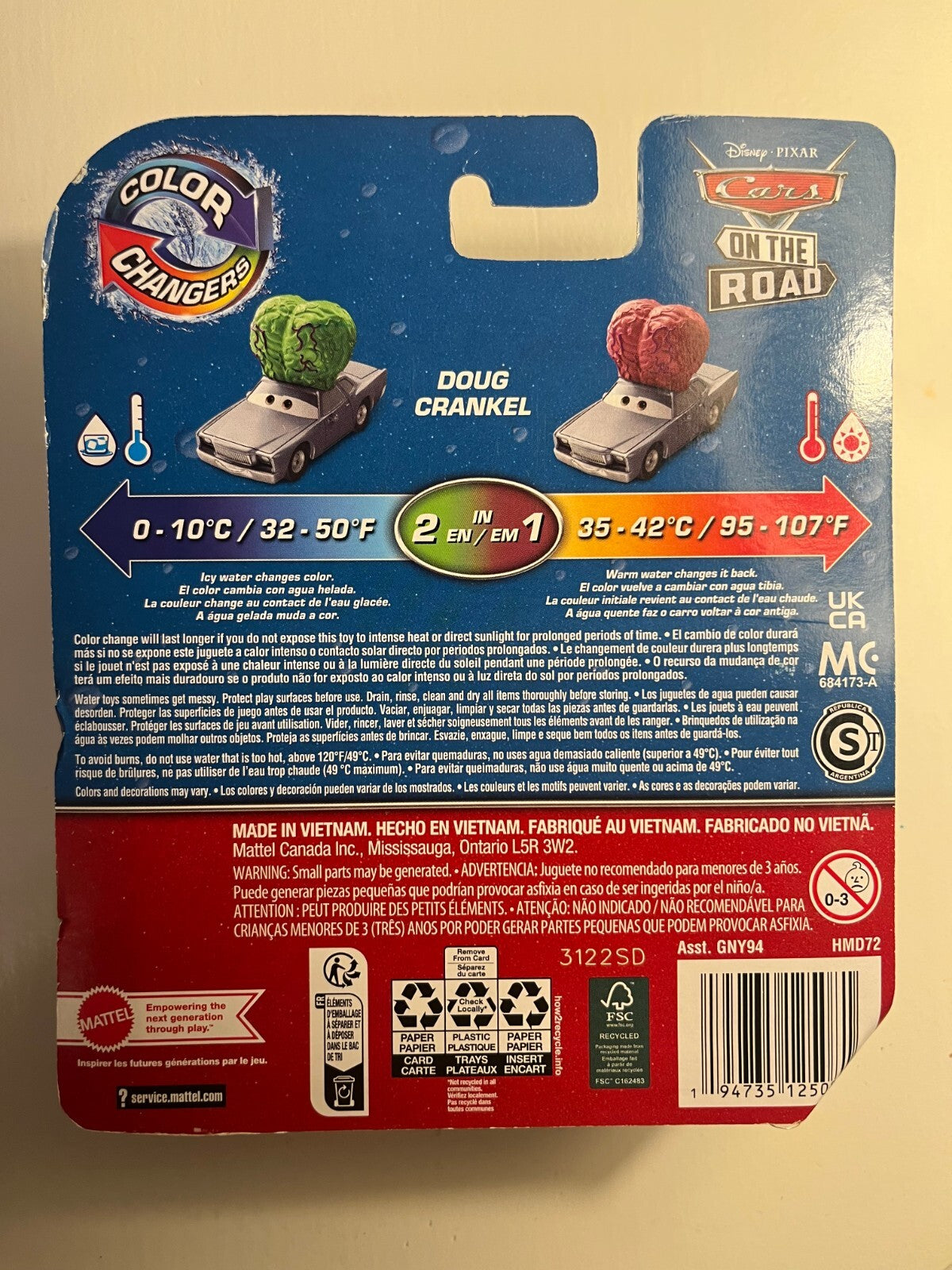 Voiture Disney Pixar Cars On The Road Doug Crankel Color Changers – modèle collector import USA