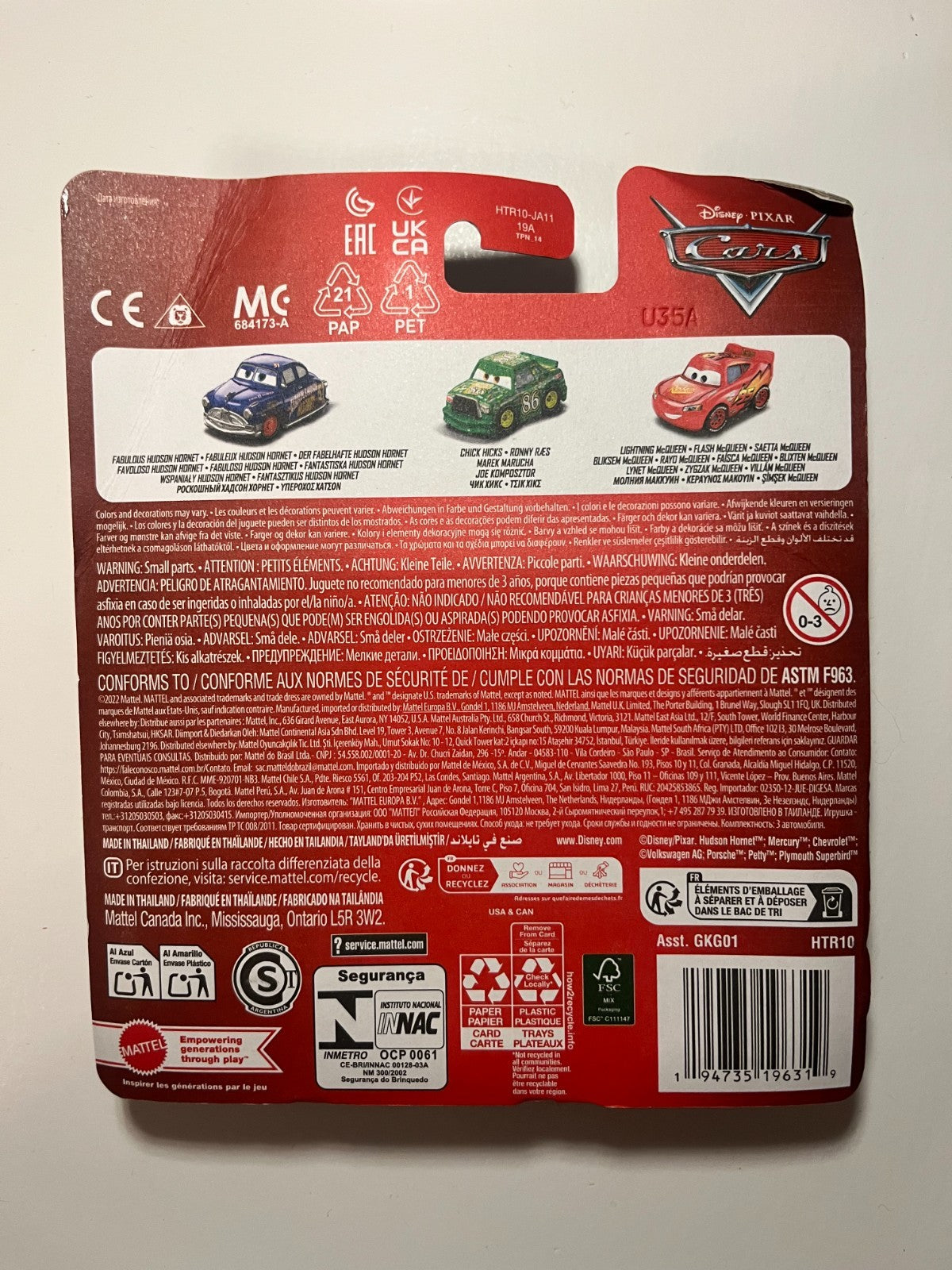 Coffret 3 Voitures mini racers Cars Disney Pixar