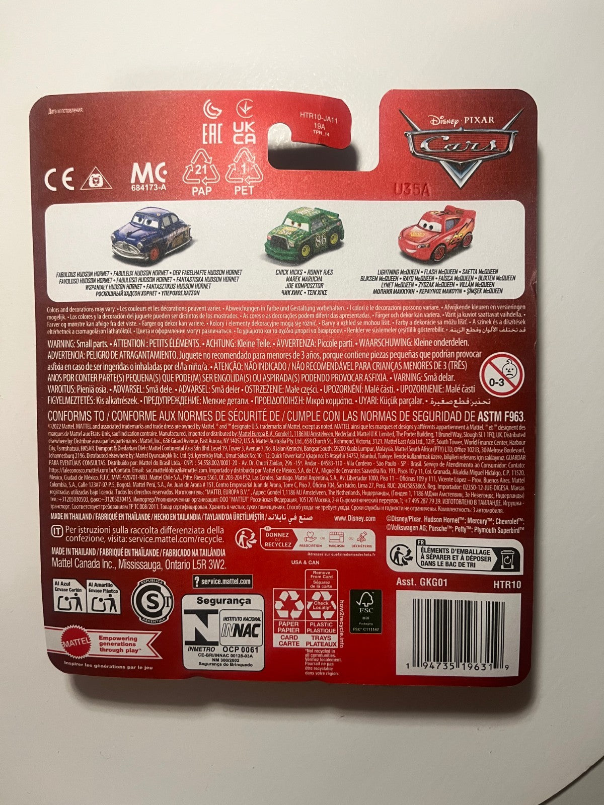 Coffret 3 voitures mini racers Cars Disney Pixar