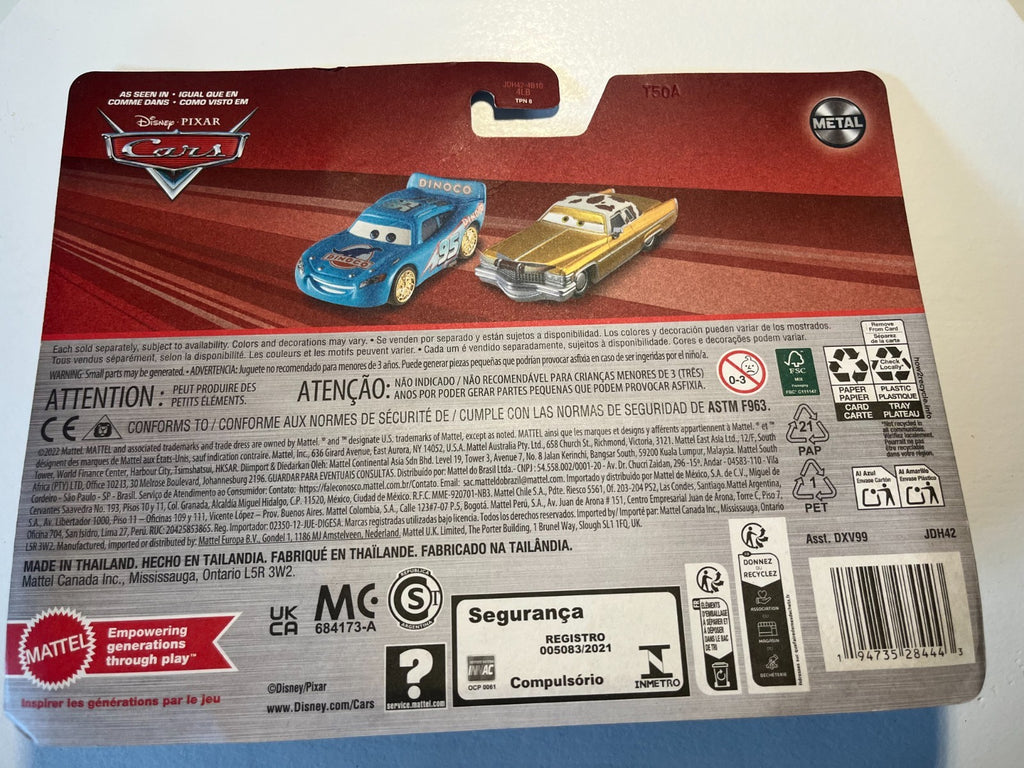 Coffret 2 Voitures Cars Disney Pixar Flash Mcqueen bling bling + Tex Dinoco