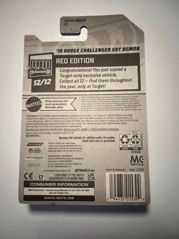 Hot Wheels ’18 Dodge Challenger SRT Demon Red Edition 12/12 Target Exclusive