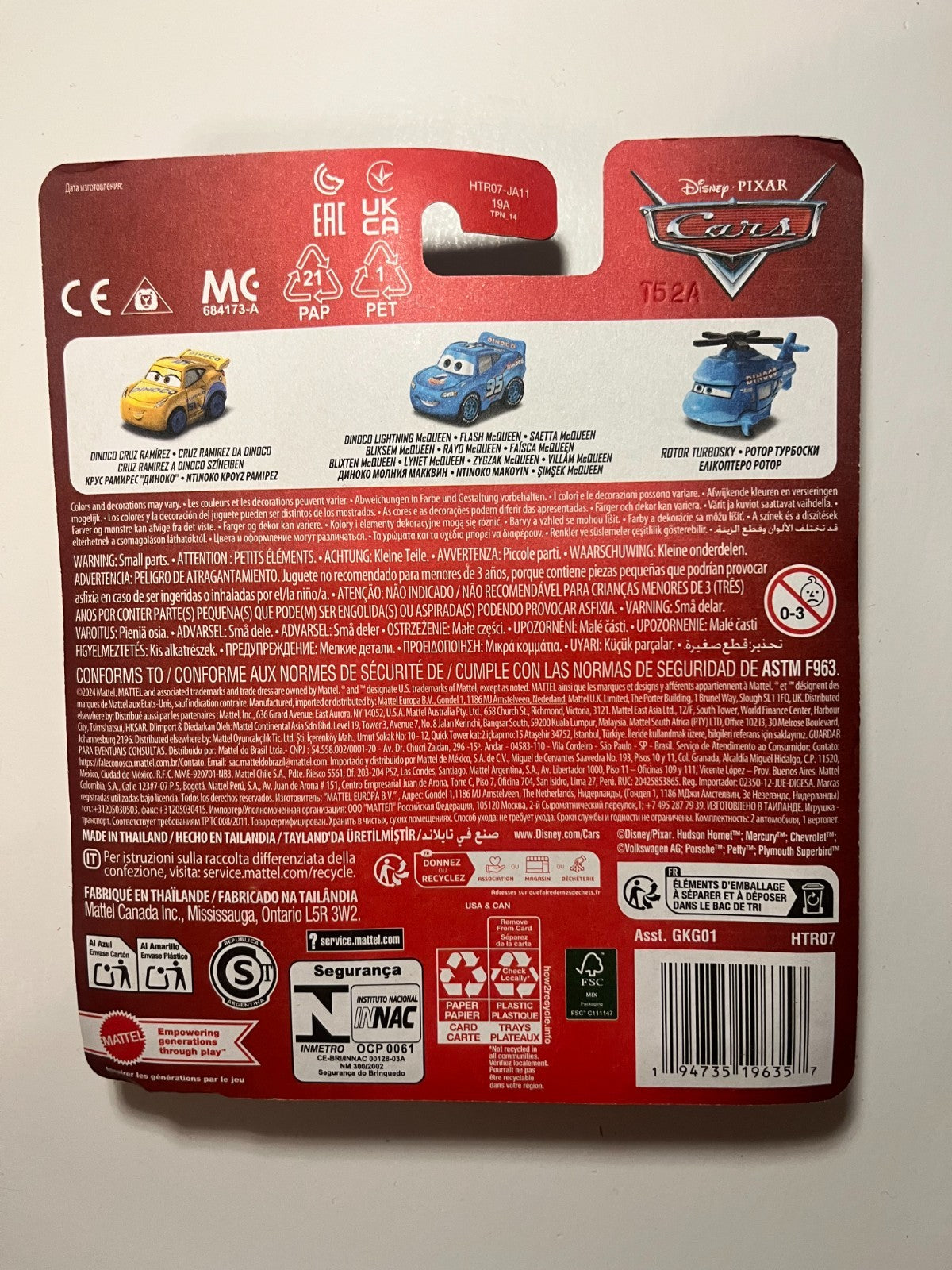 Coffret 3 Voitures mini racers Cars Disney Pixar