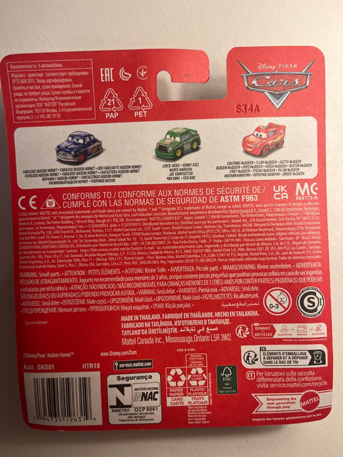 Coffret 3 mini racers Cars Disney Pixar Chick Hicks + Flash Mcqueen + Fabulous D