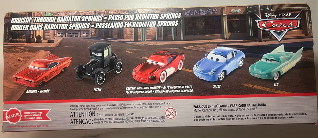 Coffret 5 Voitures Cars Disney Pixar Rare Flash McQueen Sally Ramone Flo Lizzie Import USA