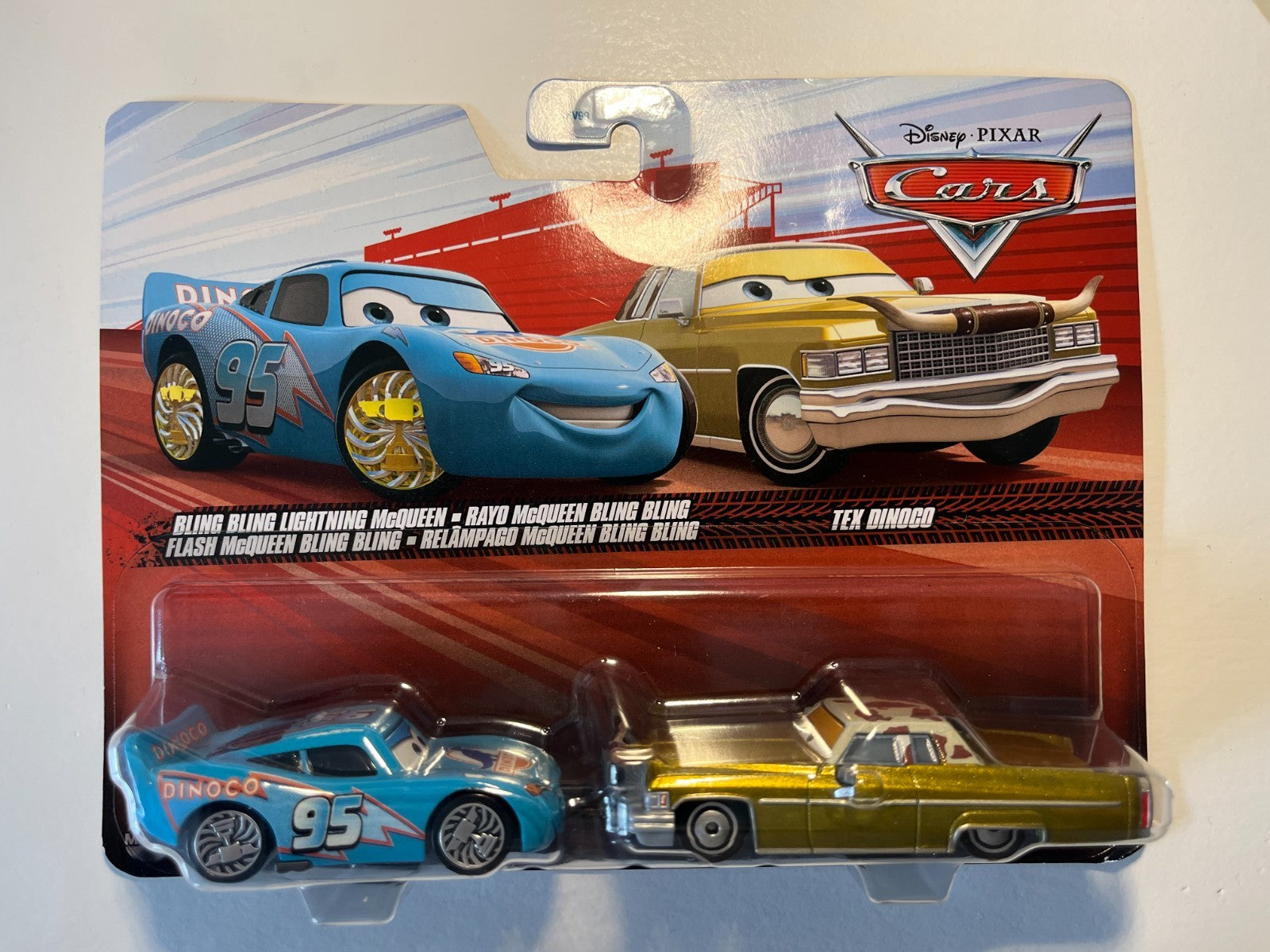 Coffret 2 Voitures Cars Disney Pixar Flash Mcqueen bling bling + Tex Dinoco