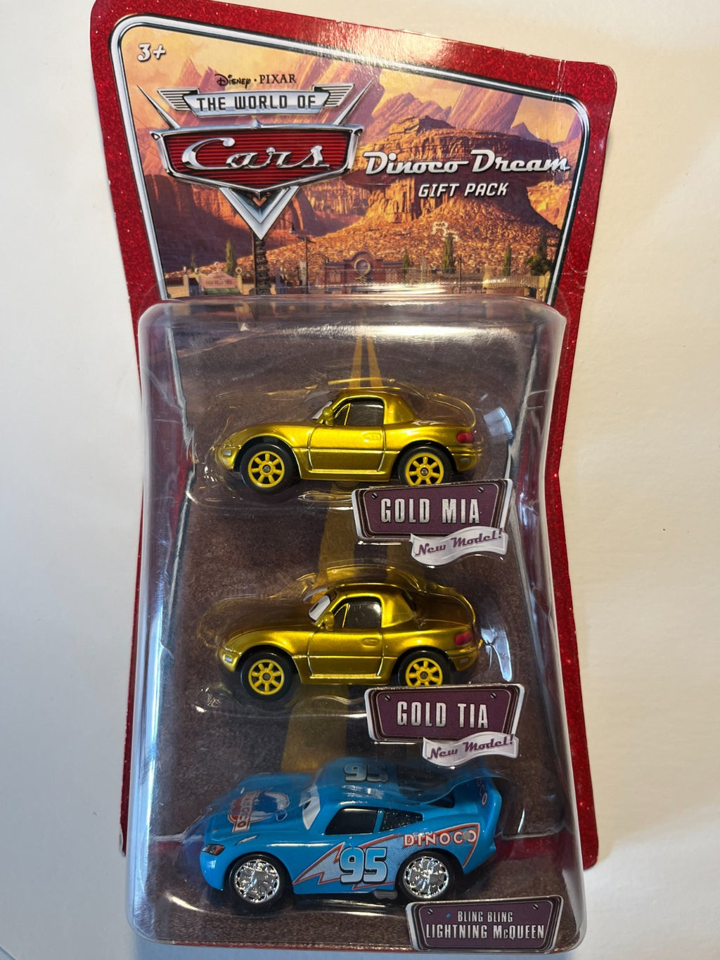 Coffret 3 Voitures Cars Disney Pixar Mia + Tia Gold + Flash Mcqueen bling bling