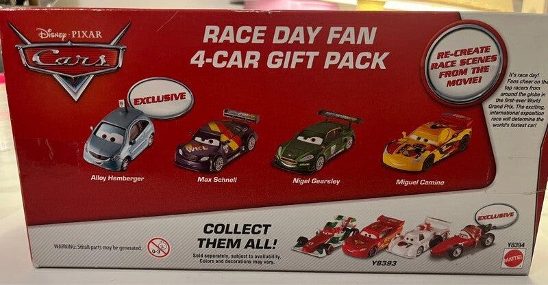 Coffret de 4 voitures Cars Disney Pixar Race Day Fan 4-Car Gift Pack (rare)