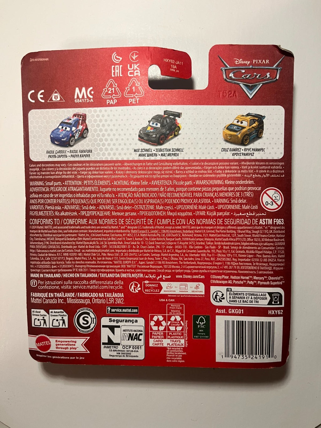 Coffret 3 Voitures mini racers Cars Disney Pixar