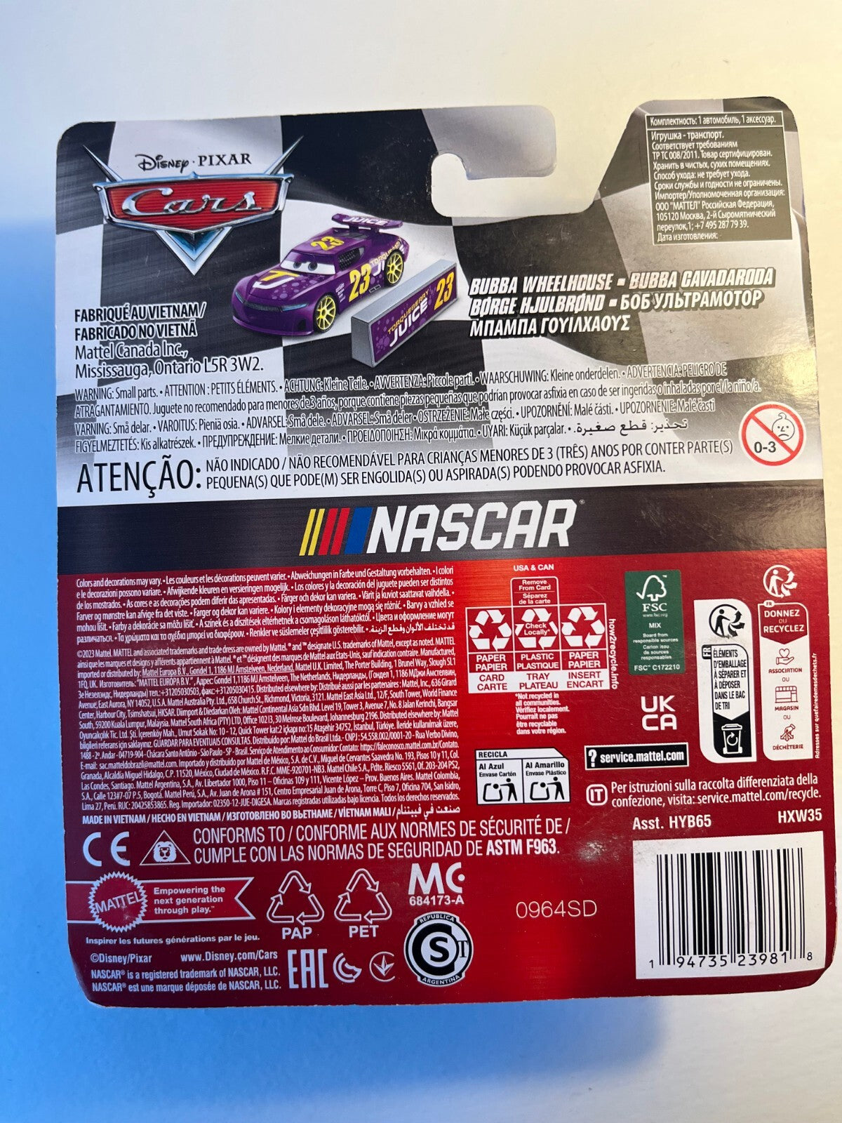 Voiture Cars Disney Pixar Bubba Wheelhouse NASCAR (rare)