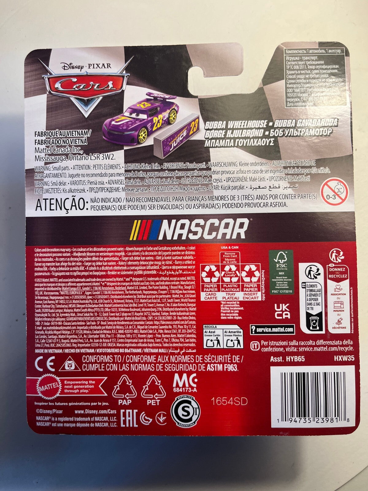 Voiture Cars Disney Pixar Bubba Wheelhouse NASCAR (rare)