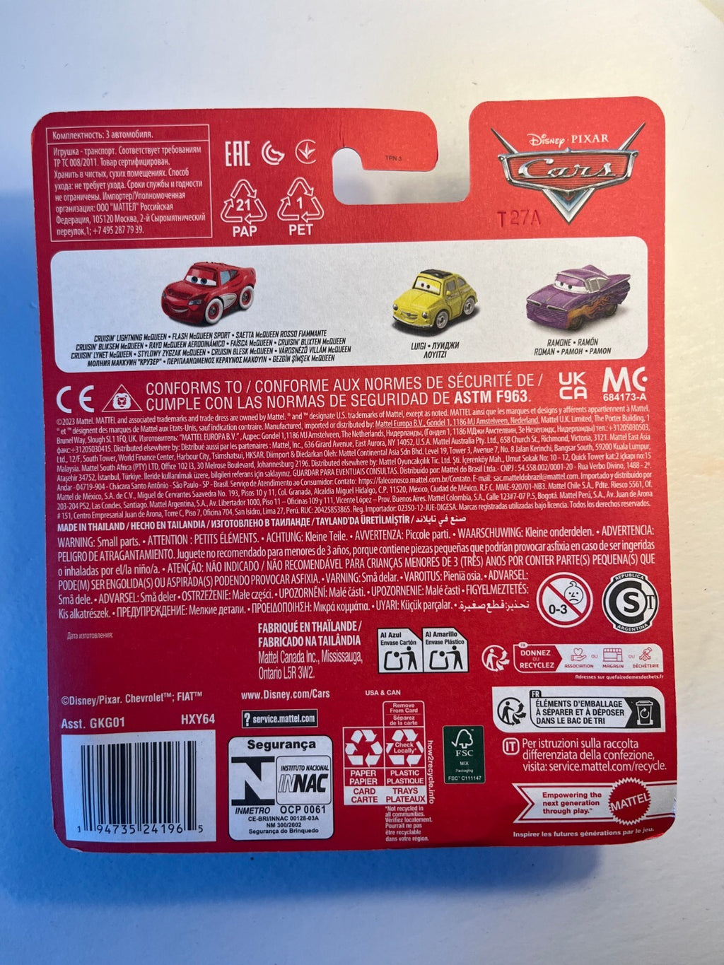 Coffret 3 voitures mini racers Cars Disney Pixar
