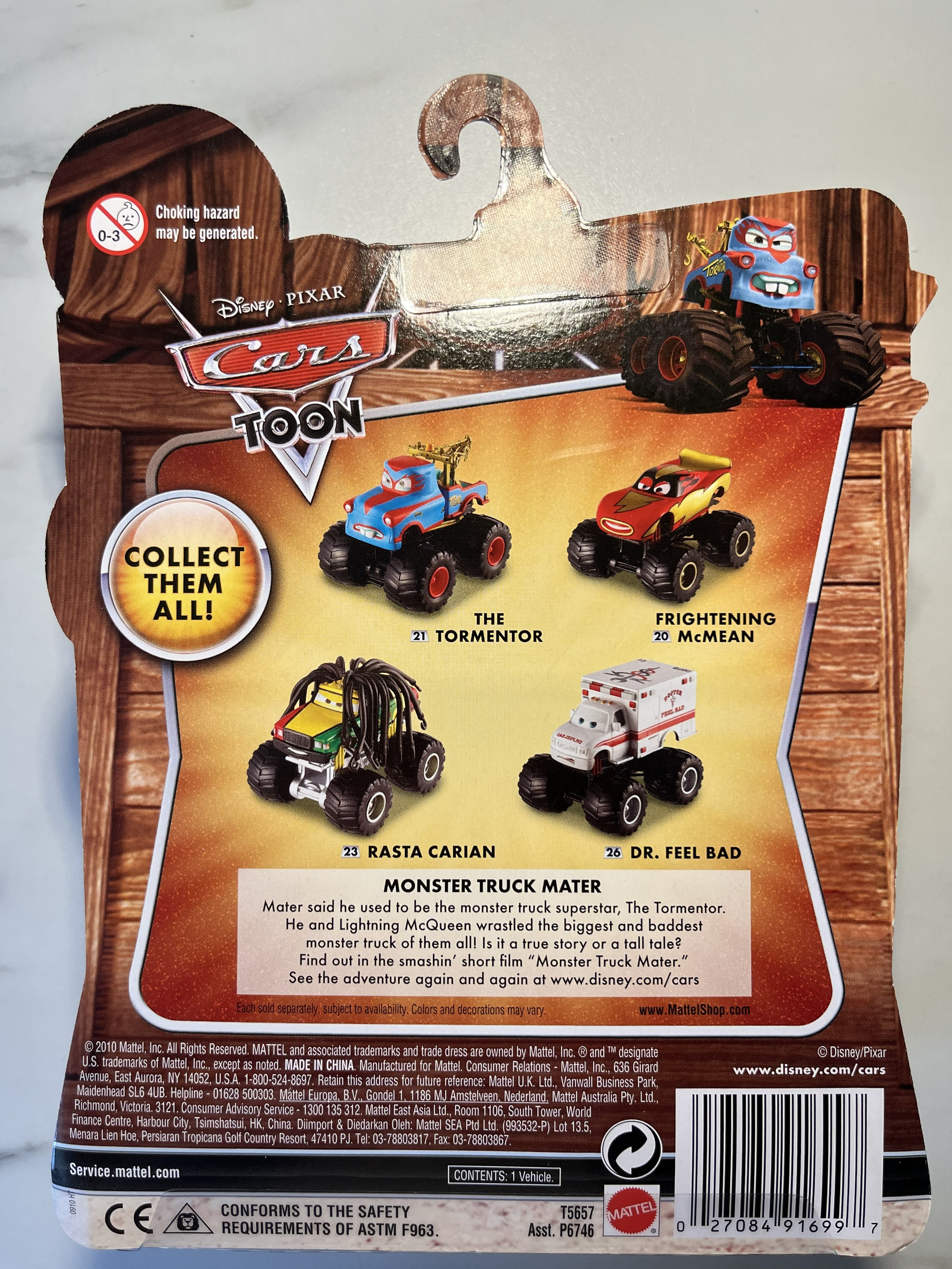 Rasta Carian #23 – Cars Toon Monster Truck Mater – Disney Pixar Cars Deluxe – Neuf sous blister
