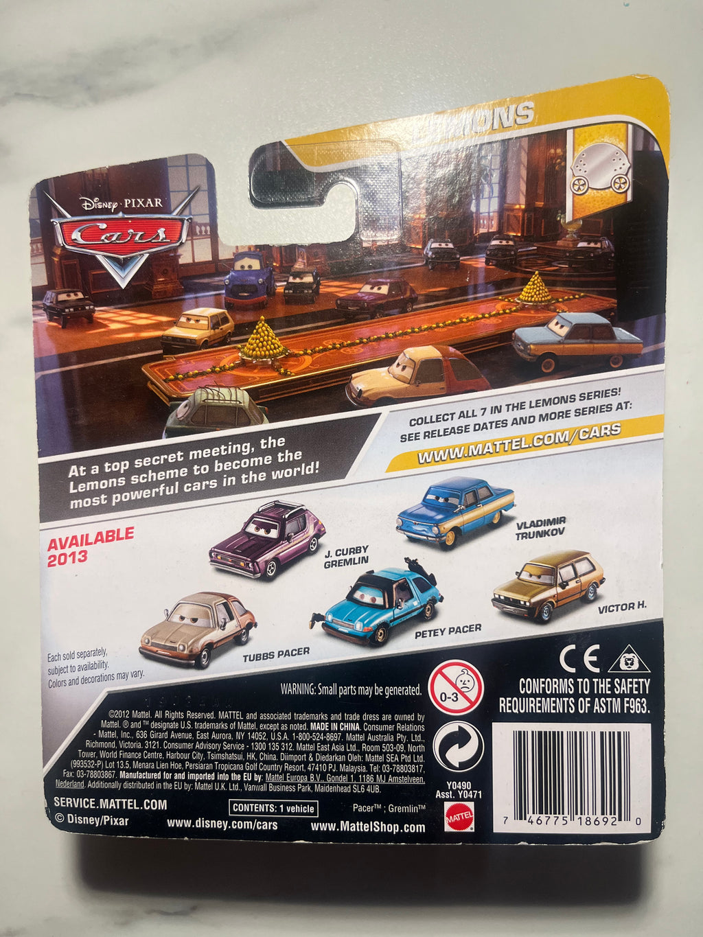 Tubbs Pacer – Lemons Series – Disney Pixar Cars – Mattel – Neuf sous blister