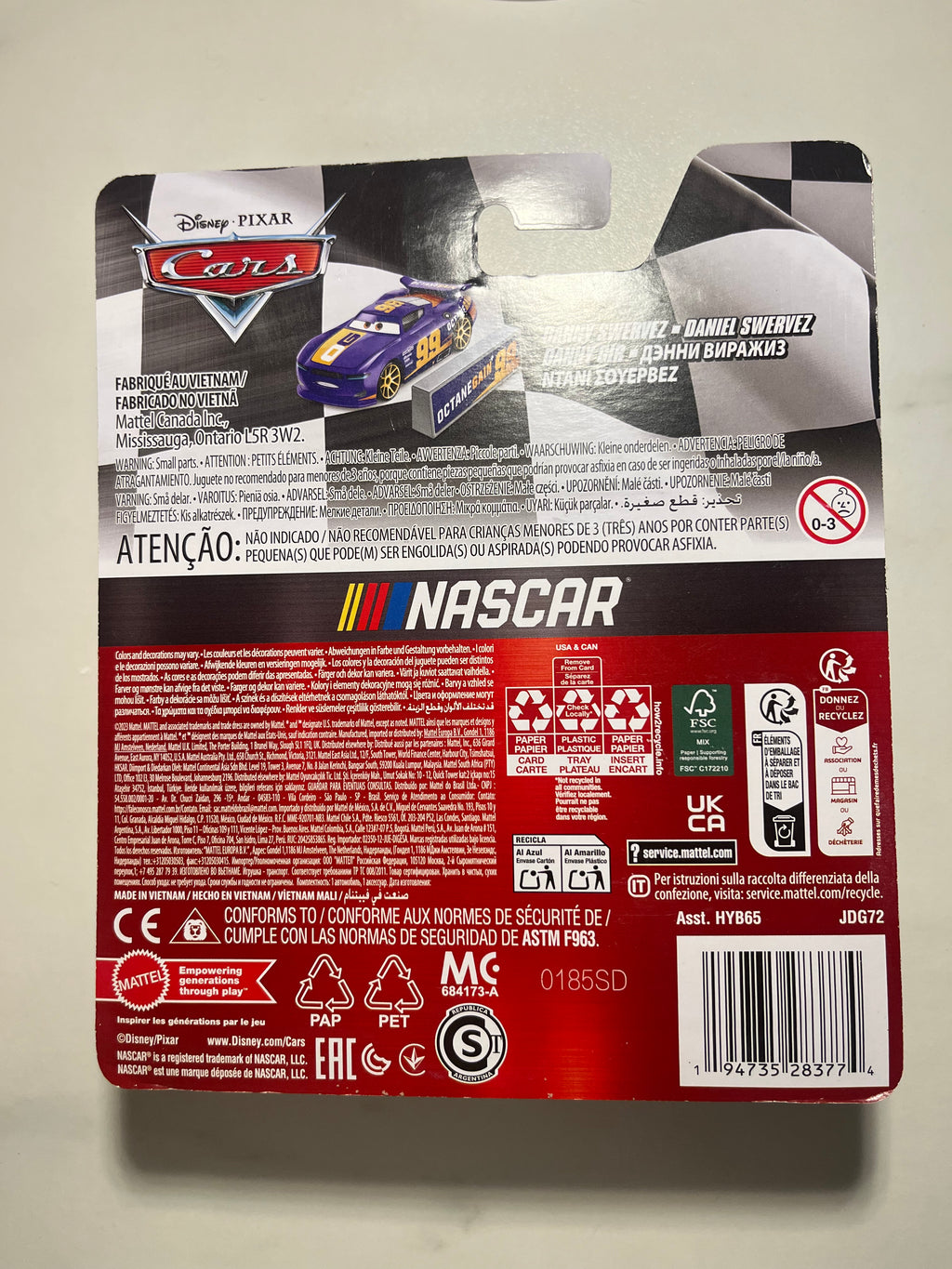 Dos du blister Danny Swervez NASCAR Disney Pixar Cars