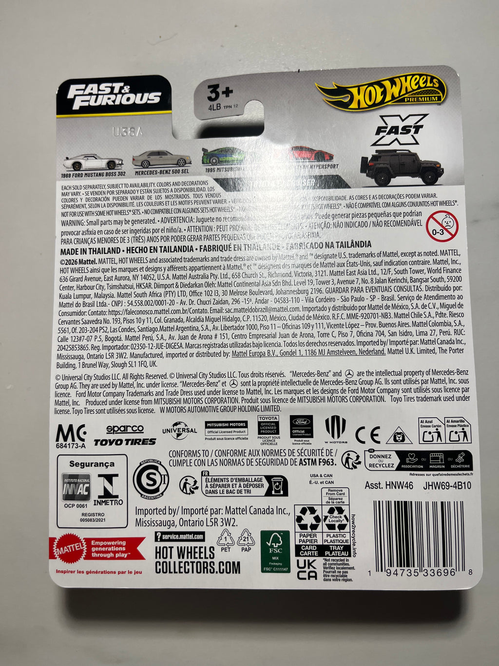 Dos du blister Toyota FJ Cruiser Fast and Furious Hot Wheels Premium