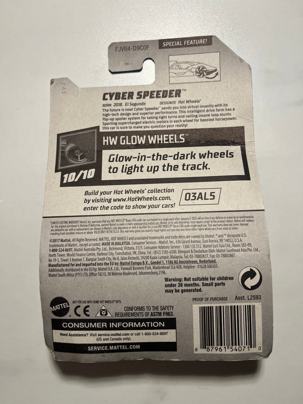 Dos du blister Hot Wheels Cyber Speeder Glow Wheels 50th Anniversary