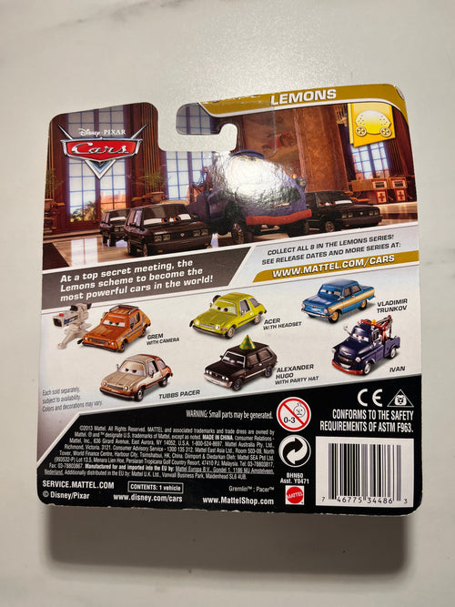 Alexander Hugo with Party Hat – Disney Pixar Cars Mattel – verso