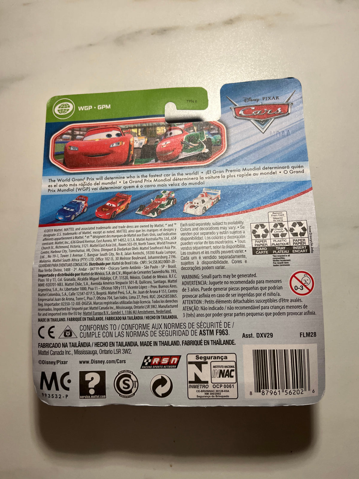 Miguel Camino World Grand Prix – Disney Pixar Cars Mattel – verso