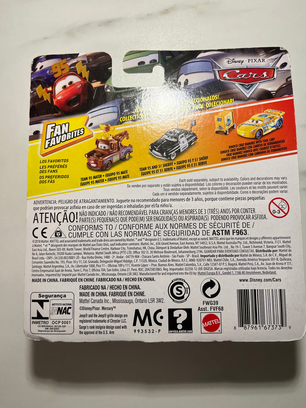 Sergent Team 95 Fan Favorites – Disney Pixar Cars Mattel – verso