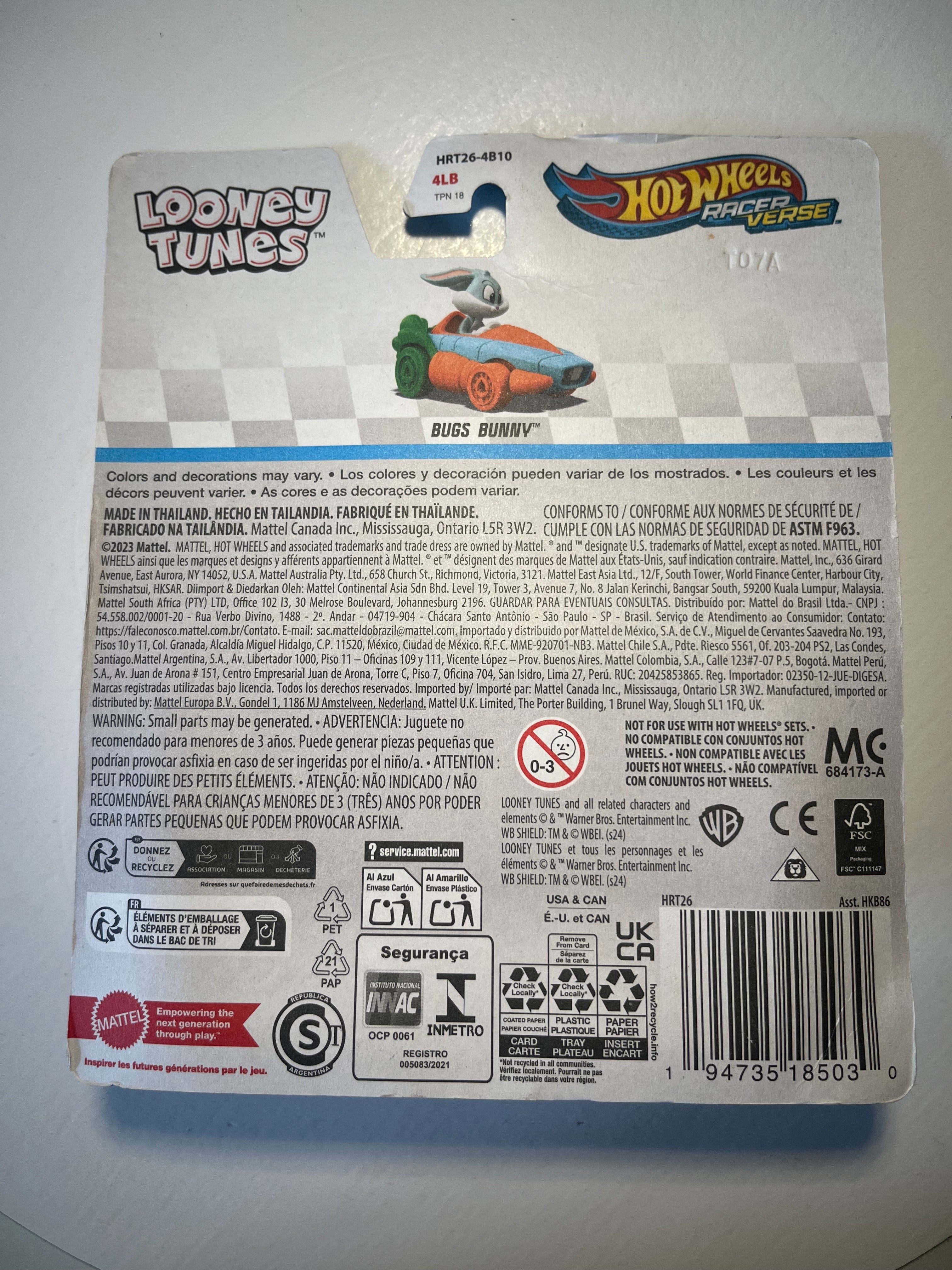 Voiture Hot Wheels Racer Verse Bugs Bunny Rare Import USA Neuve Blister Scellé