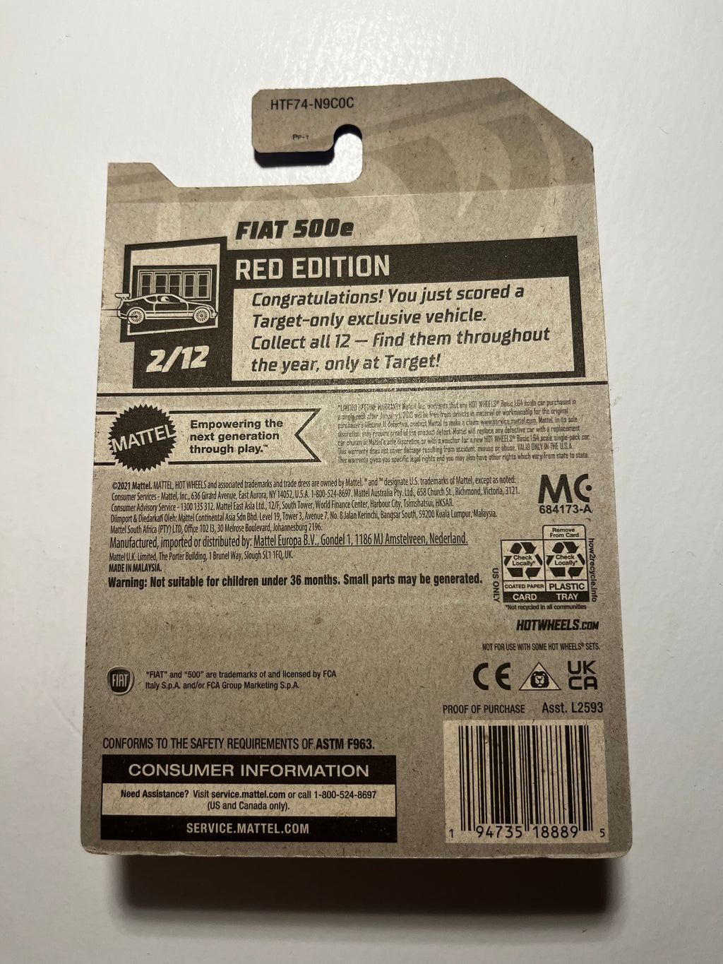 🔥 Hot Wheels Fiat 500e RED Edition Target Exclusive – Neuf Blister