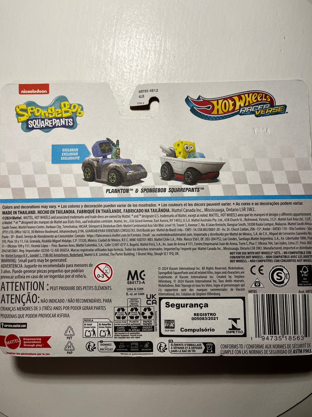 Hot Wheels Racer Verse SpongeBob SquarePants & Plankton – Pack Exclusif Sous Blister