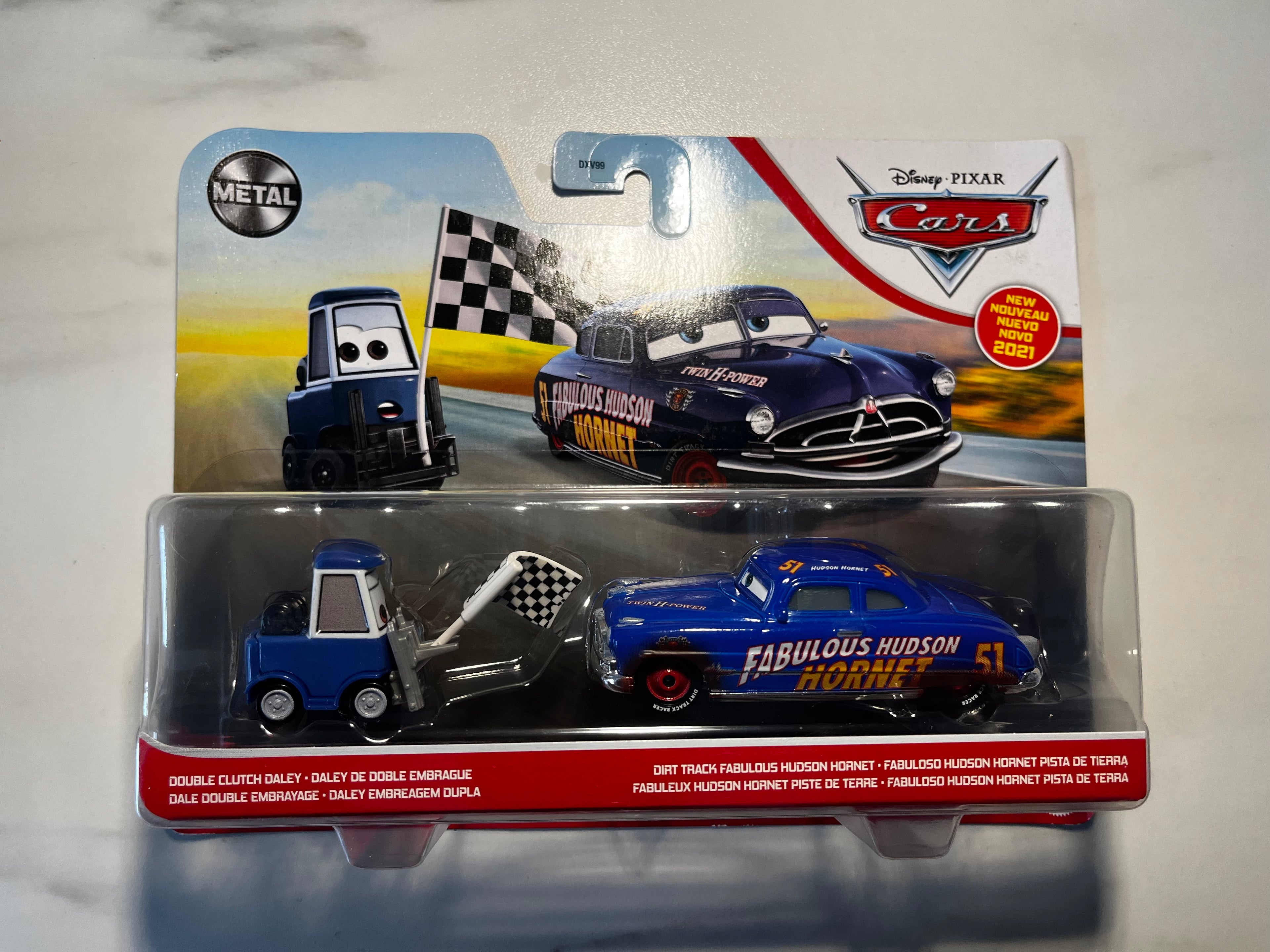Coffret Disney Pixar Cars – Double Clutch Daley & Dirt Track Fabulous Hudson Hornet – Métal – Sous Blister
