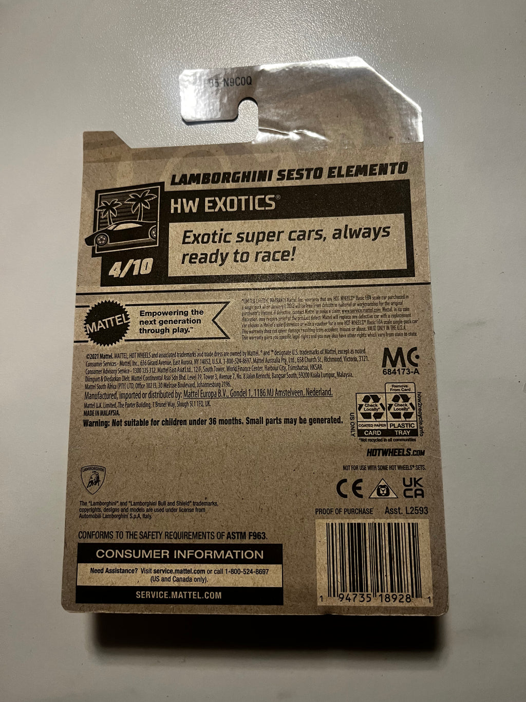 🚗 Hot Wheels Lamborghini Sesto Elemento Zamac 2024 – HW Exotics 204/250