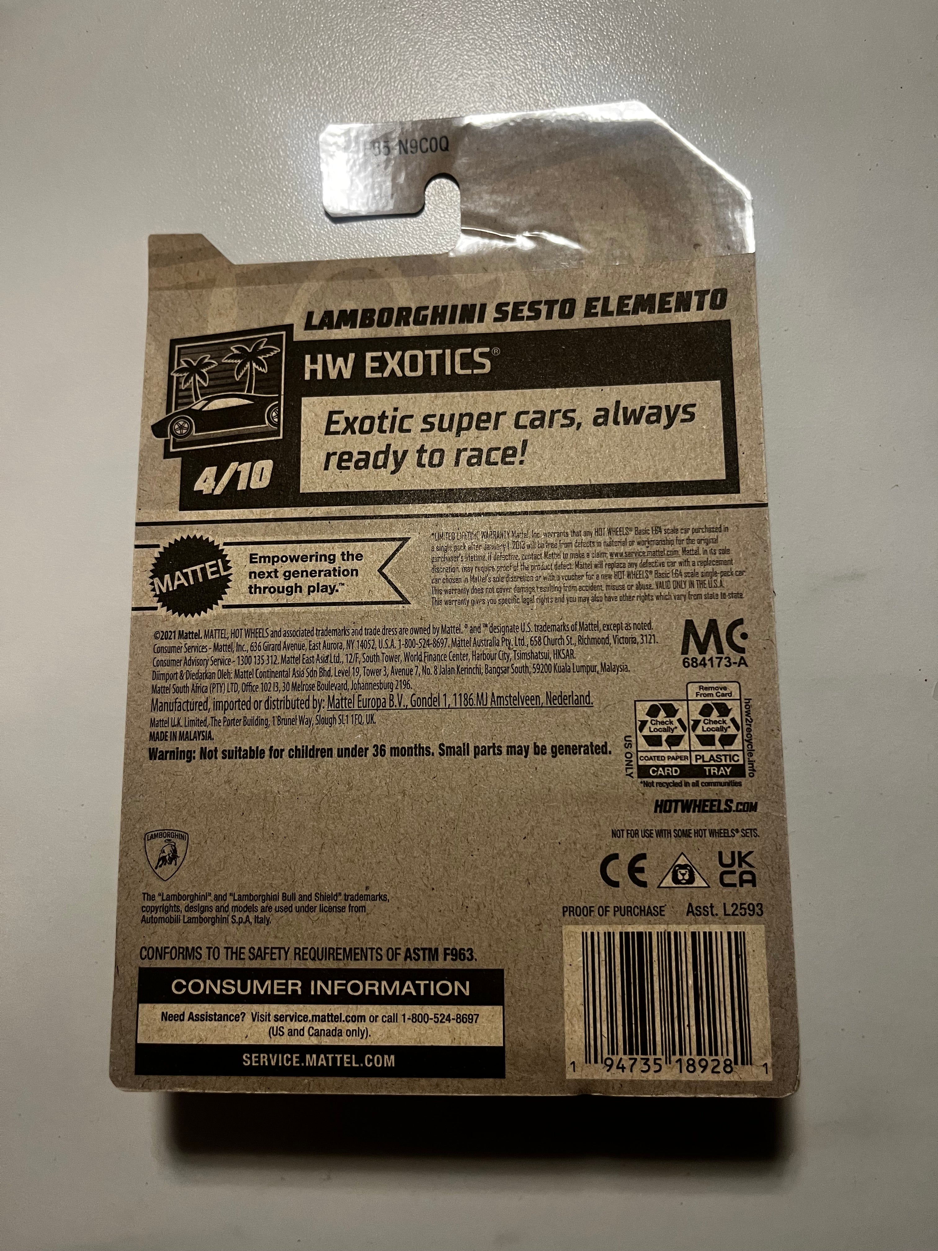 🚗 Hot Wheels Lamborghini Sesto Elemento Zamac 2024 – HW Exotics 204/250