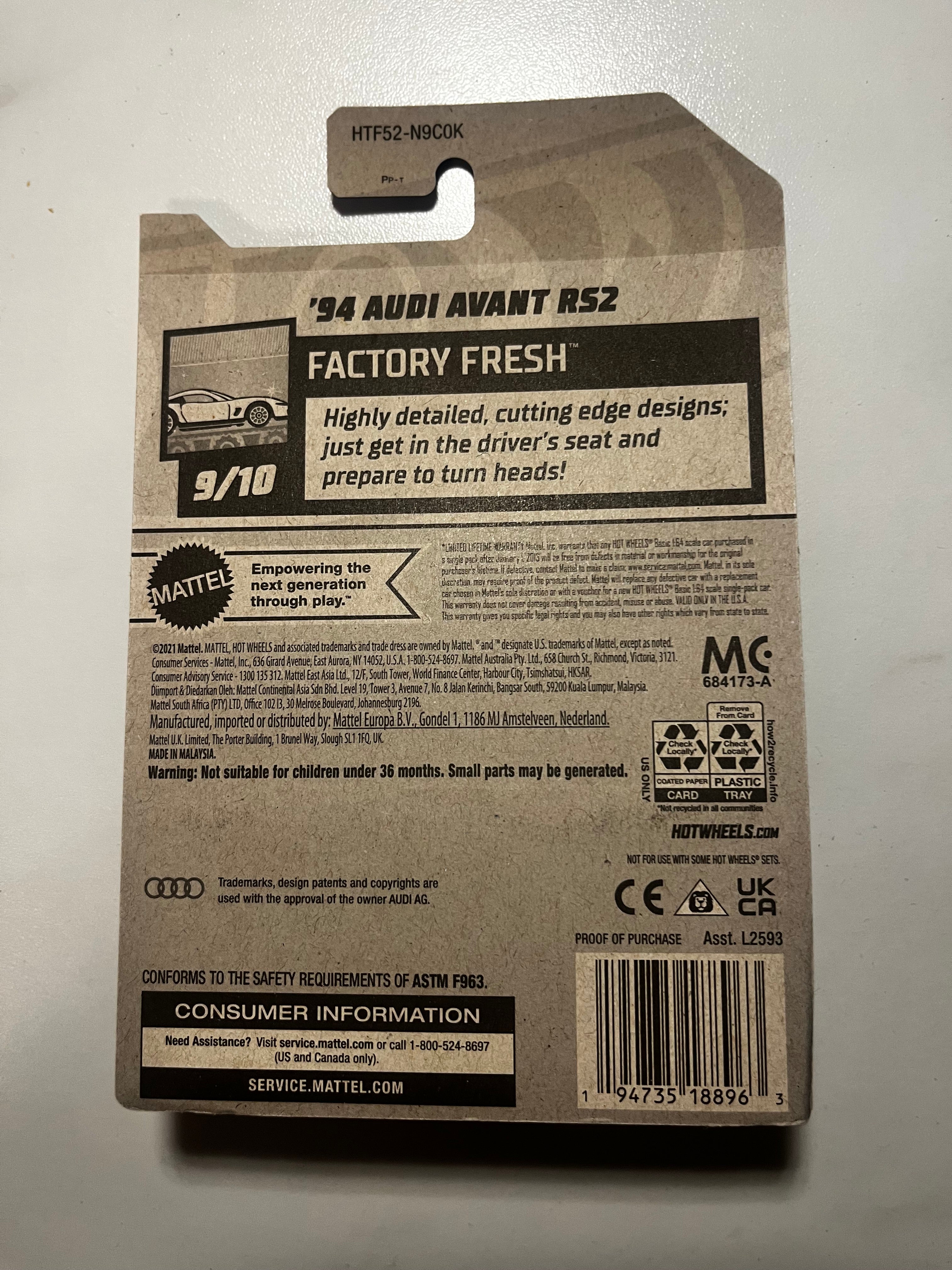 🚗✨ Hot Wheels '94 Audi Avant RS2 Zamac 2024 – Factory Fresh 9/10 – Neuve sous blister