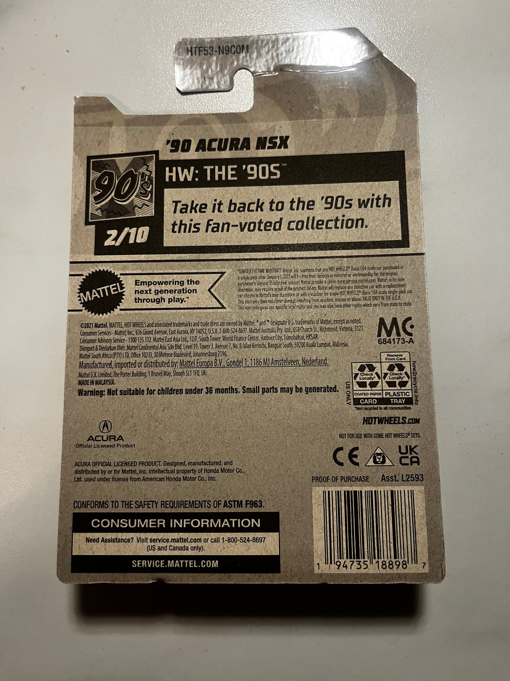 🔥 Hot Wheels '90 Acura NSX Zamac 2024 – HW: The '90s – Neuf sous blister