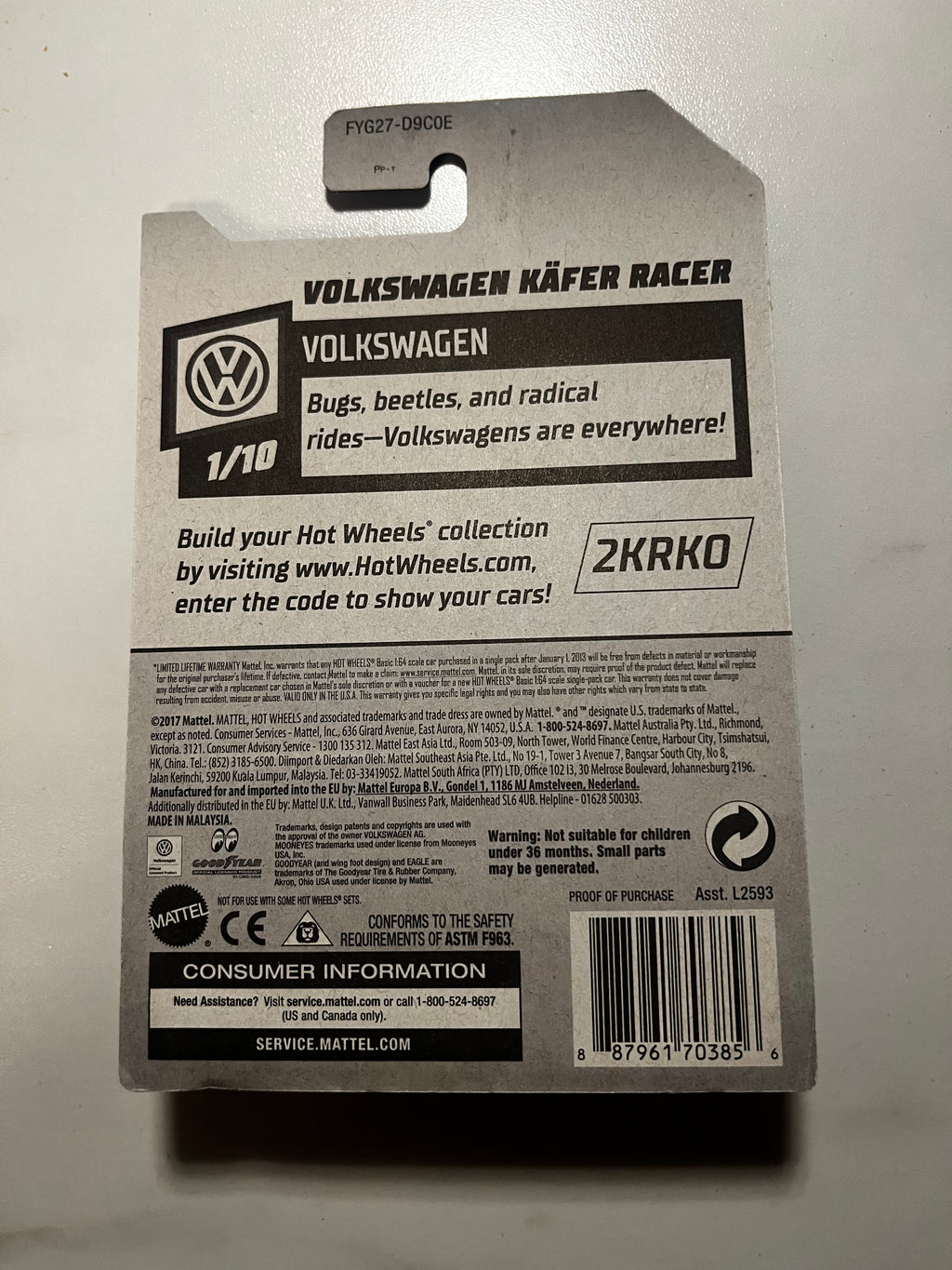 🔥 Hot Wheels Volkswagen Käfer Racer Zamac 001 2019 – Neuf Blister