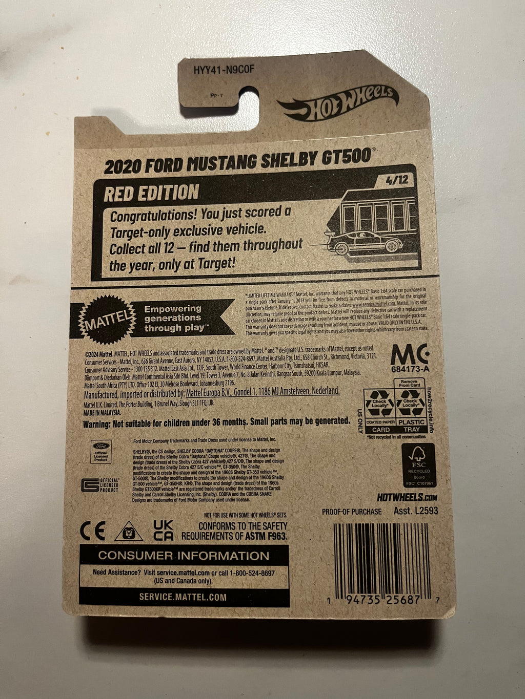 🔥 Hot Wheels 2020 Ford Mustang Shelby GT500 RED Edition Target Exclusive