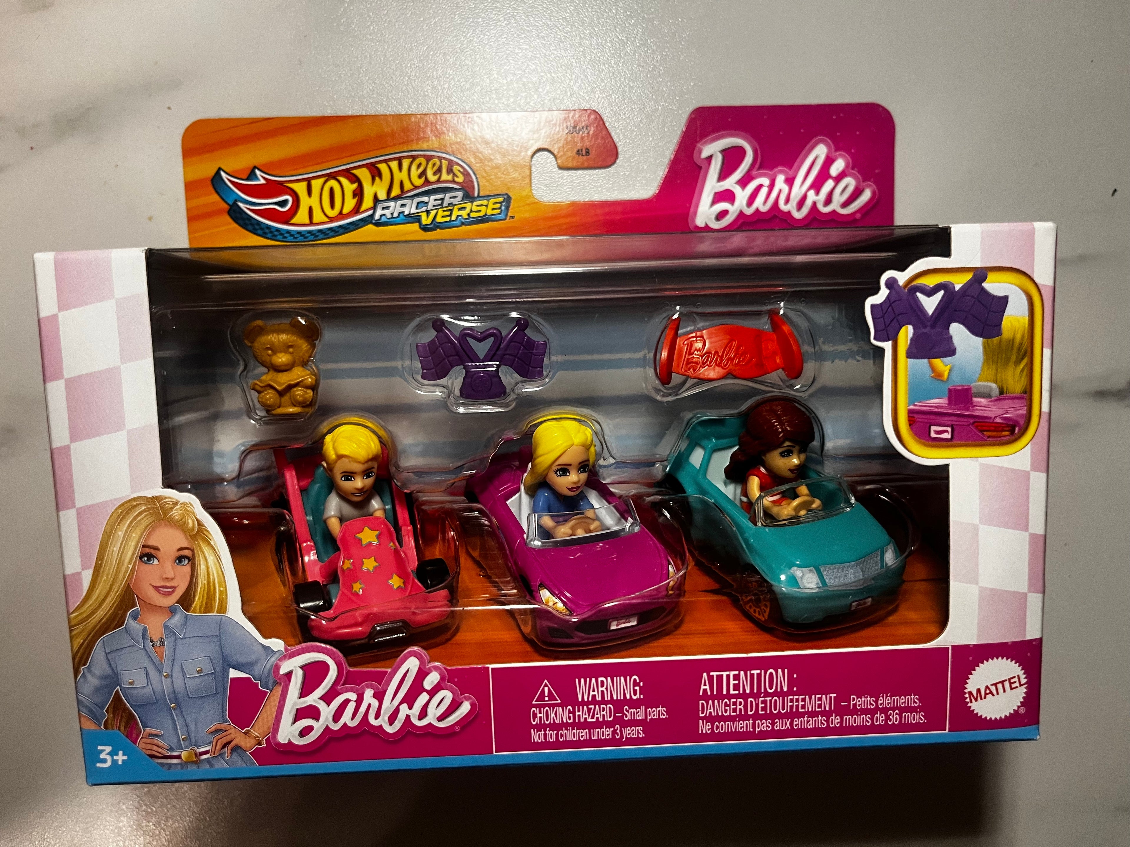 🎀🚗 Hot Wheels Racer Verse Barbie – Coffret 3 Véhicules Ken, Barbie Malibu & Teresa